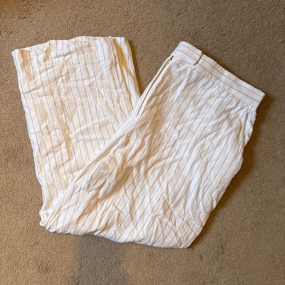 Abercrombie & Fitch White and Blue Striped Linen Pants Straight Leg NWOT